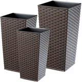 KADAX Rattan-Blumentopf-Set "Pesaro", Kunststoff-Blumentopf, Mokka 3er Set, Blumenkübel aus Kunststoff, 30+35+40 cm, - Braun