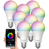 Luminea Home Control 8er-Set WLAN-LED-Lampen, E27, Matter-kompatibel, RGB, CCT, 806 Lumen