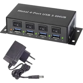 Renkforce 4 Port USB 3.2 Gen 1-Hub (USB 3.0) Metallgehäuse, einzeln schaltbar, zur Wandm