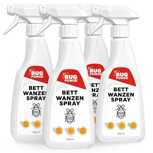 BugPower Bettwanzen Spray - effektiv gegen Bettwanzen und deren Larven: 4 x 500 ml