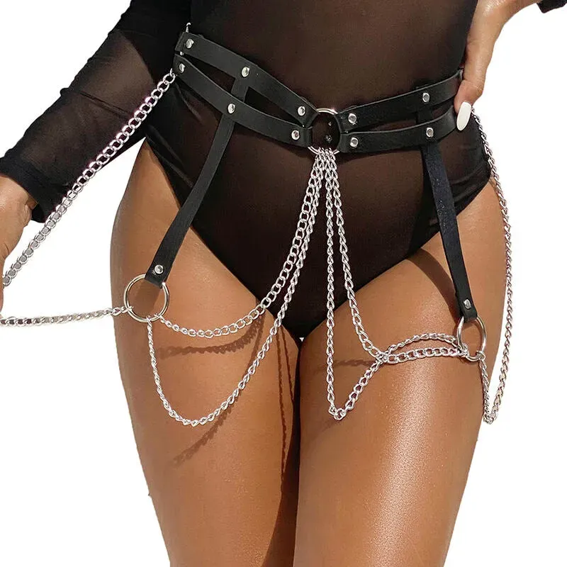 SUBBLIME Lederring Kettengürtel Schwarz One Size