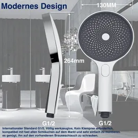 luxuskollektion Handbrause Duschkopf Regendusche 130 mm 3 Strahlarten Chrom