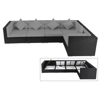OUTFLEXX Loungemöbel-Set Polyrattan, schwarz, für 5 Personen, wasserfeste Kissenbox