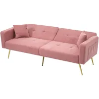 Merax Schlafsofa 2-Sitzer Sofa mit Schlaffunktion, Klappsofa mit unabhängig verstellbaren Doppelrückenlehnen - Sofabett aus Sherpa-Stoff, für Wohnzimmer/Schlafzimmer/Gästezimmer, Rosa
