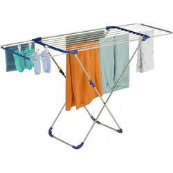 Relaxdays Wäscheständer, 2 ausziehbare Flügel, Trockenständer, HBT: 100x177x56 cm, klappbar, Wäschetrockner, silber/blau