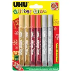 UHU Glitterglue 10ml 6ST 3-fach sortiert 36210 X-Mas-Promotion