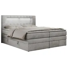 MKS Meble Boxspringbett mit LED Kopfteil und Topper - GOLD-5-KING - 180x200cm - Hellgrau - Mittelfest (H3) - Hellgrau