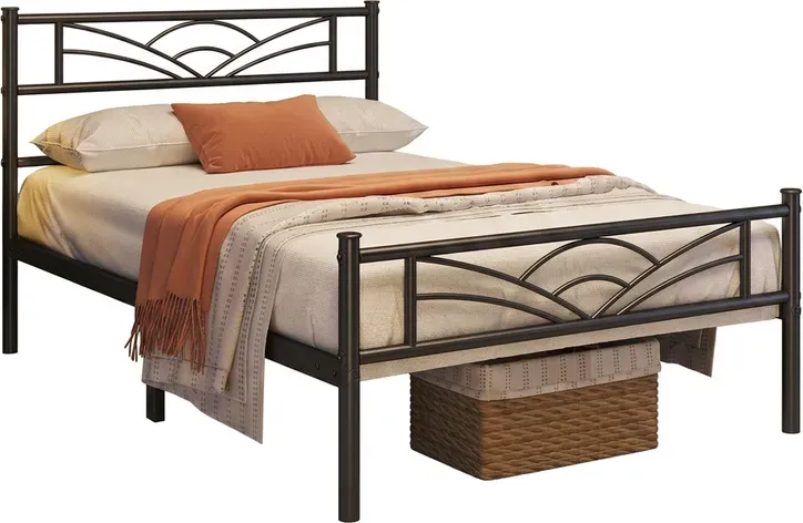 Yaheetech Moderner Metallbettrahmen, 90 x 200 cm, quietschfrei, mit Stauraum unter dem Bett für Schlafzimmer & Gästezimmer, inklusive Kopfteil, Fußteil und Lattenrost, Schwarz mit Wolkenmuster