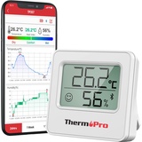 ThermoPro TP357 80m Bluetooth Hygrometer Innen Raumthermometer Digital mit APP Mini Luftfeuchtigkeitsmesser mit Smiley-Indikator Datengrafik für Innenraum, Büro, Weinkeller, Gewächshaus