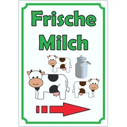 Frische Milch Aufkleber Hochkant mit Pfeil rechts A4 (210x297mm)