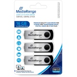 MediaRange USB 2.0 Speicherstick 16GB - 3er Pack - Mini USB Flash-Laufwerk mit sicherem Drehkappengehäuse, externe Speichererweiterung mit Lesegeschwindigkeit von bis zu 17 MB/s, Farbe Schwarz