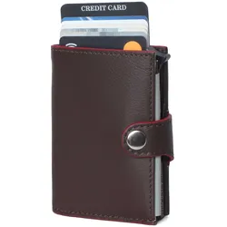 Mini Geldbörse MARGELISCH "noonyu single col.edge", braun (braun, rot), Leder, casual, Kleinlederwaren, Farbkanten