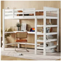 REDOM Kinderbett Multifunktionales Hochbett mit Schreibtisch & Ablagefächern (platzsparend für Jugendzimmer, 90x200 cm) weiß