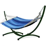 Potenza Outdoor Hängematte mit Gestell für 2 Personen I Stabhängematte XXL 220x160, 200kg I Hängemattengestell 220kg Wetterfest (Blau, Gestell Grün)