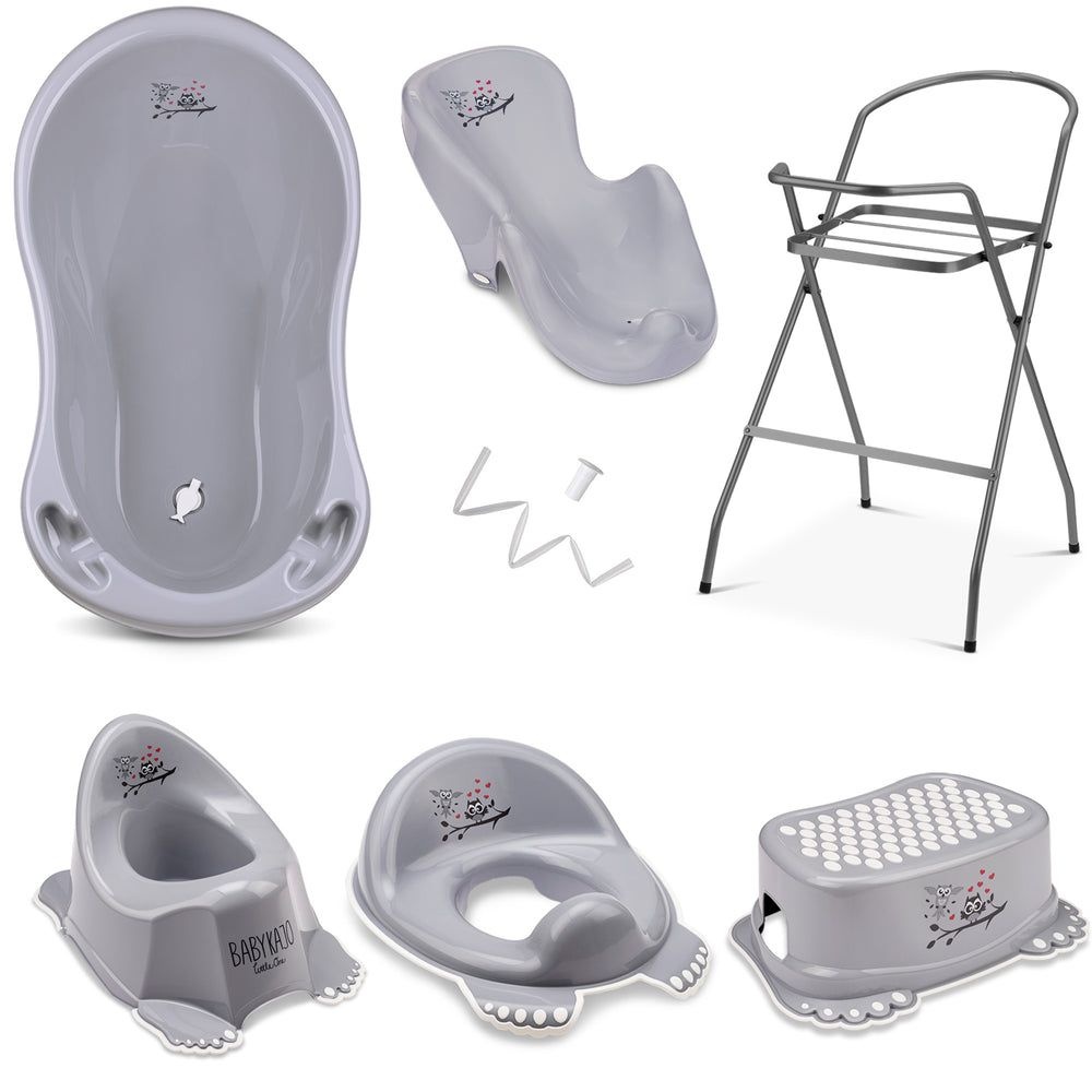 Babykajo 7 Set Baby Badewanne mit Gestell + Sitz Abfluss Töpfchen Hocker Toilettentrainer 1 St