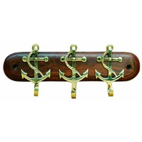 Schlüsselbrett mit 3 Ankerhaken aus Holz/Messing