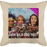 Kissen 50x50 - Foto eigenem - Fotogeschenk I Geschenk Bild personalisiert I Geschenk mit Bild I Custom Photo - 50 x 50 cm - Beige Natur - fotopolster fotokissen selbst gestalten personalisiertes