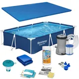BESTWAY 7 in 1 Frame Pool Gartenpool Schwimmbecken mit Filterpumpe  259x170x61cm