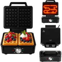 ADLER EUROPE Waffeleisen Belgische Waffel – Doppelwaffeleisen mit Temperaturregelung – 2000W Waffelautomat – Antihaftbeschichtung und Wärmeisolierter Griff - Tief-Heizplatten 9cm x 14,5cm