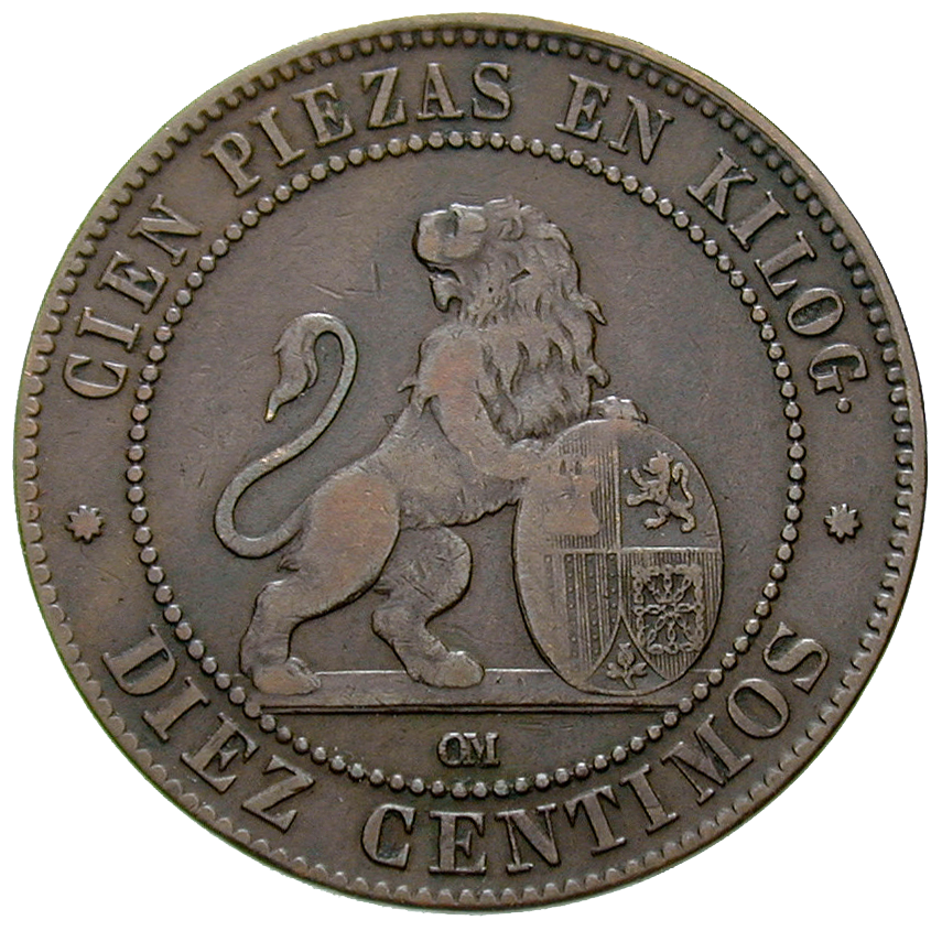 Spanien 10 Centimos 1870 Provisorische Regierung