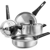 Wodillo Topf und Pfannenset, 6-teilig Cookware Set Induktions Pfannenset mit deckel, kochtopfset aus Edelstahl Rostfrei für alle Herdarten, Hitzebeständigem Griff, Unbeschichtet & Spülmaschinenfest