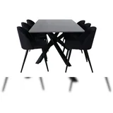 VCM ebuy24 Essgruppe Esstisch Grau und 6 Velvet Esszimmerstühle schwarz.
