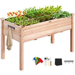VEVOR Hochbeet Holz Pflanzkübel mit Ablage Blumenkasten 100kg Tragfähigkeit Garten Pflanzkasten Terrassen Gemüsebeet Gartenbeet Pflanzbeet 120x58x76cm ideal für den Anbau von Gemüse Obst Kräutern
