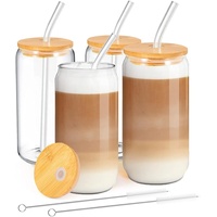 MEIMUCUL Trinkgläser mit Deckel und Strohhalm, Cocktailgläser Eiskaffee Gläser 500ml,Cocktail Gläser,Longdrinkgläser Bier Glas,Glasbecher ideal für Smoothie,Latte,Macchiato,Whiskey,Geschenk (4Pack)