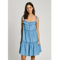 Pepe Jeans für Damen. PL953663 Etty Kleid blau (XL), Lässig, Ärmellos / Hosenträger, Lyocell