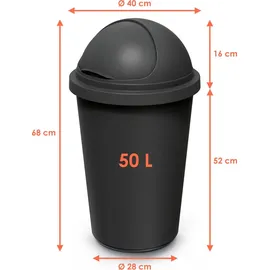 Spetebo XXL Abfalleimer mit Kuppel Deckel schwarz - 50 L - Runder Mülleimer mit Schiebedeckel - Mülltonne Sammeltonne Abfallsammler groß recycelbar