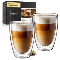 ElbFuchs® Latte Macchiato Gläser doppelwandig [2x 450ml, EXTRA Groß] Kristallklare Thermogläser doppelwandig | Ideal als Cappuccino Gläser | Kaffeegläser | Teegläser