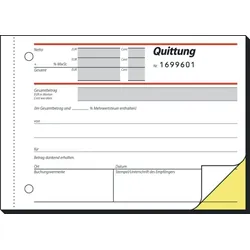Sigel Formularbuch Quittung A6 quer SD VE=5x2x50 Blatt nummeriert