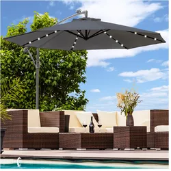 Luxus Sonnenschirm mit LED Beleuchtung Ampelschirm 300cm Solar Garten Schirm Pavillon in Anthrazit