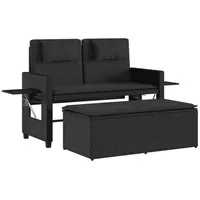Furnicato Gartenbank Verstellbar mit Kissen Schwarz Poly Rattan