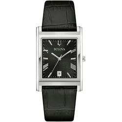 Quarzuhr BULOVA "Sutton", schwarz, Armbanduhren, Damen, Armbanduhr, Herrenuhr, Damenuhr, Lederarmband, analog, Tag