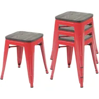 Mendler 4er-Set Hocker HWC-A73 inkl. Holz-Sitzfläche, Metallhocker Sitzhocker, Metall