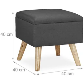 Relaxdays Hocker mit Stauraum, Kunstleinen-bezug, gepolstert, Holzbeine, Fußhocker mit Deckel, Hbt 40x40x40 cm, grau