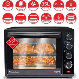 Z-Line TurboTronic Minibackofen mit Umluft und Drehspieß 35 Liter, Schwarz, inkl. 2x Backblech, 1600W Mini Backofen Camping Pizzaofen Klein/Groß