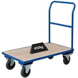 Proregal Plattformwagen HxBxT 102x60x98cm | Traglast 450kg | Vollgummibereifung, 2x Lenkrollen mit Feststellbremse & 2x Bockrollen | Lichtblau | Tra...