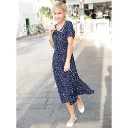 Sommerkleid CLASSIC BASICS "Kleid", Damen, Gr. 21, Kurzgrößen, blau (marine, geblümt), 100% Polyester, geblümt, gemustert, mehrfarbig, wadenlang, Rundhals, Kurzarm, Kleider