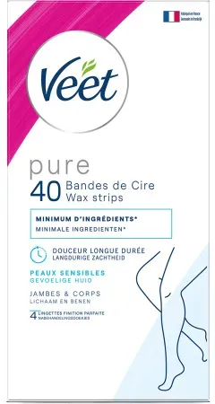 Veet Minima Kaltwachsstreifen Easy-Gel Hypoallergen Körper Und Beine 40 Wachsstreifen + 4 Tücher