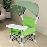 Tragbarer Hochstuhl, Baby-Campingstuhl, Baby-Reise-Sitzerhöhung mit Tablett, faltbarer Baby-Fütterstuhl mit Sonnenschutz, tragbarer hoher multifunktionaler Kindersitz