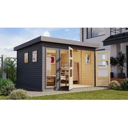 Gartenhaus KARIBU "Langesee 6", grau (terragrau), ohne Fußboden, ohne Dacheindeckung, Holz, Gartenhäuser, aus hochwertiger nordischer Fichte mit wasserabweisender Profilierung