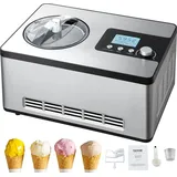 Vevor Kompressor Eismaschine Eiscrememaschine 2 L, 180 W Frozen Joghurtbereiter Speiseeismaschine 3 Modi Joghurtmaschine Haushalt, Tragbare Eismaschine Sorbet Gelato Geräuscharm Silber Elektrisch