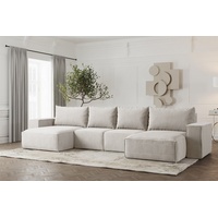Fun Möbel Wohnlandschaft U-Form ESTELLE, in Stoff Poso Creme