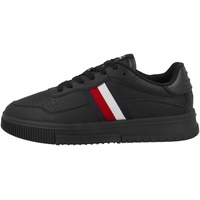 Tommy Hilfiger Herren Cupsole Sneaker Supercup Leather Stripes Schuhe, Schwarz (Triple Black), 40