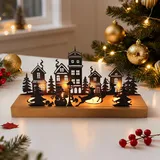 Figarge Advent Kerzenhalte für 4 Teelicht, Adventskranz Kerzenständer aus Metall mit Holz Haltern, Weihnachten Kerzentablett für Advent und Weihnachten