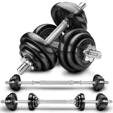 RE:SPORT 2 in 1 Hanteln Set 20 kg | Hantelset Gusseisen verstellbar | Kurzhantel & Langhantel | Sternverschlüsse & Verbindungsrohr