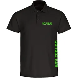 multifanshop Poloshirt - Wolfsburg - Brust & Seite - Druck grün - Polo