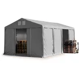 TOOLPORT 5x8 m Zelthalle mit 3m Seitenhöhe pvc Plane 850 n grau wasserdicht Ganzjahreszelt mit Schiebetor